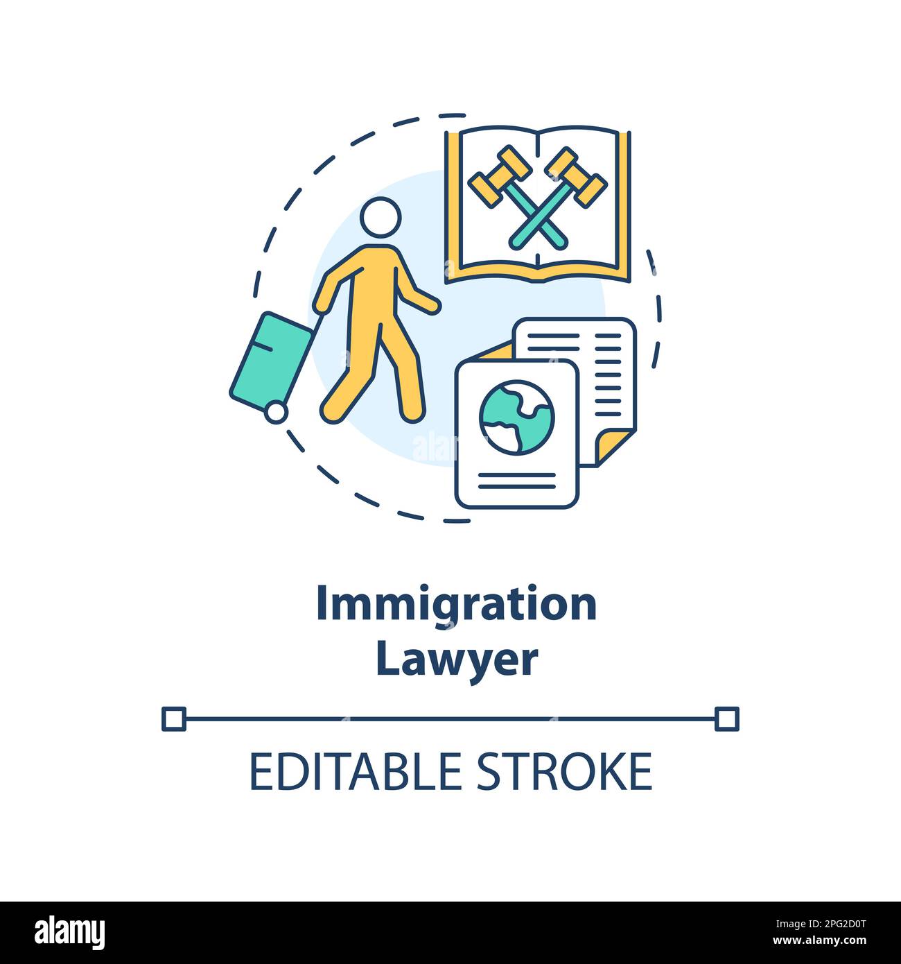 Icône de concept d'avocat d'immigration Illustration de Vecteur