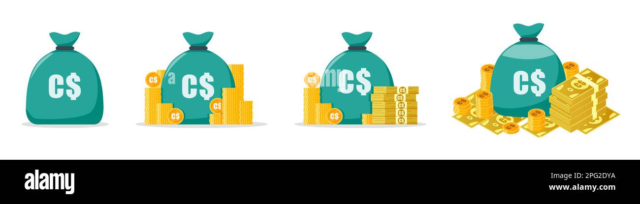 Ensemble d'icônes de sac d'argent en dollars canadiens Illustration de Vecteur