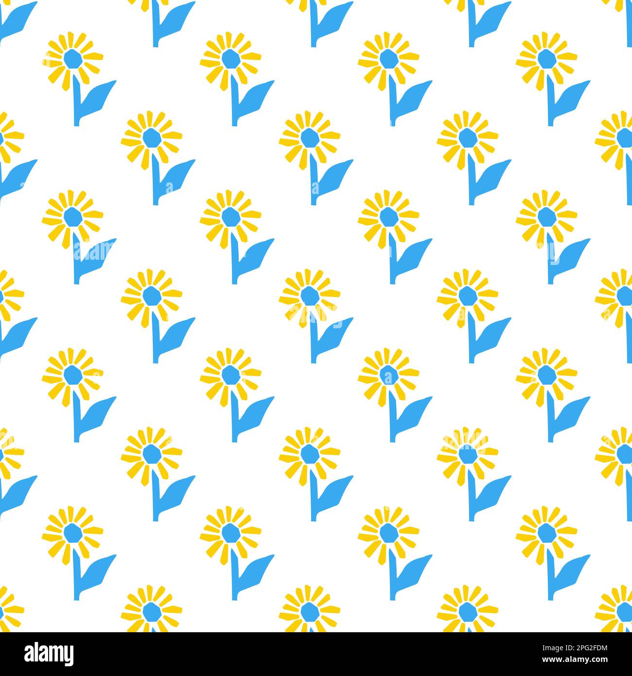 Motif sans couture avec illustration stylisée tournesol de style de coupe de couleur bleue et jaune sur fond blanc Illustration de Vecteur