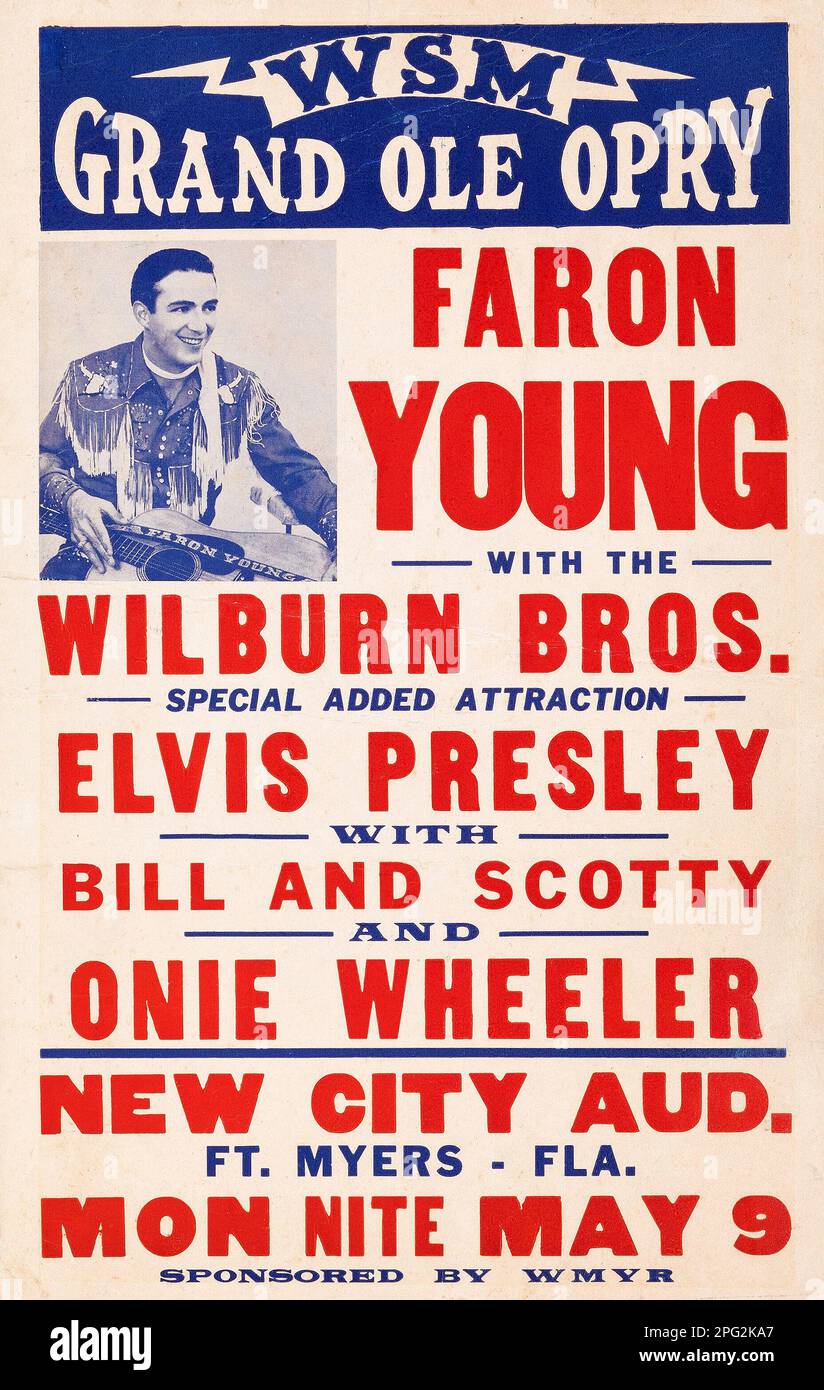 Elvis Presley avec Bill et Scotty 1955 - ft. Myers, FL Sun affiche de concert de l'époque des records Banque D'Images Elvis Presley avec Bill et Scotty 1955 - ft. Myers, FL Sun affiche de concert de l'époque des records Banque D'Images