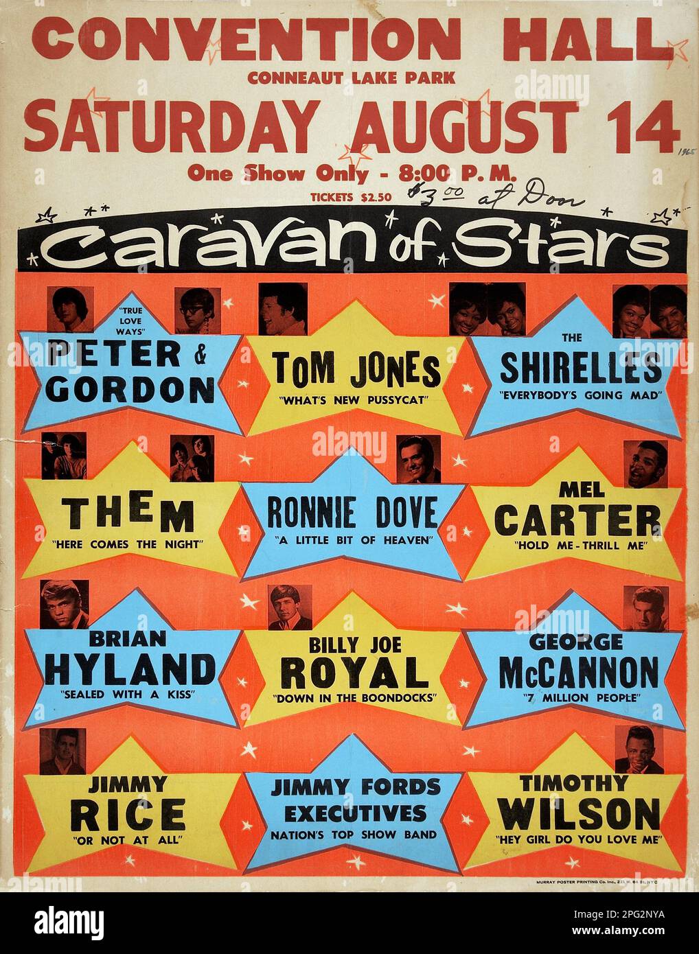 Caravane de stars avec Peter et Gordon , Tom Jones, Brian Hyland, Convention Hall Conneaut Lake Park - affiche de concert d'époque (1965) Banque D'Images