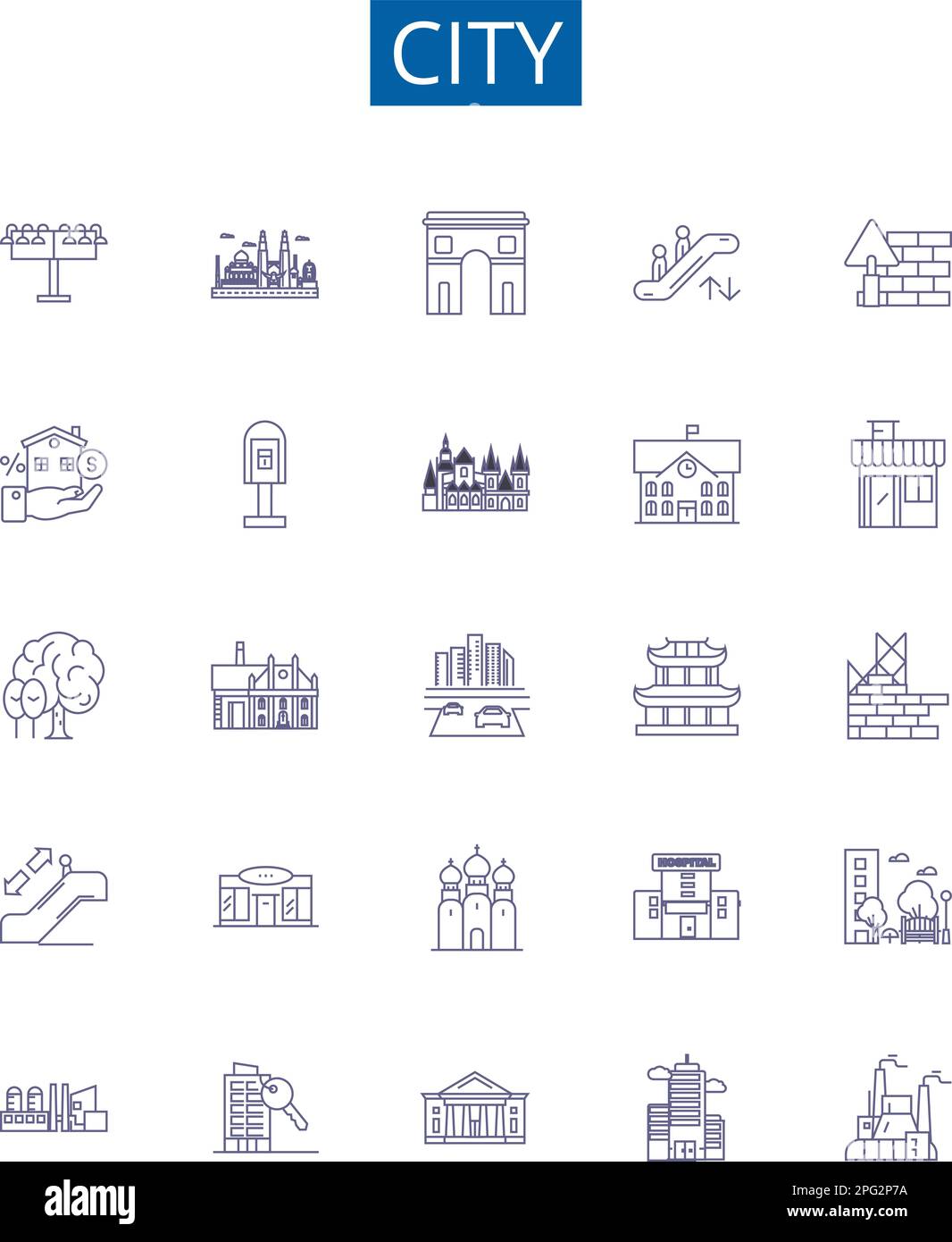 Icônes de la ville et panneaux de signalisation. Collection de conception urbaine, métropole, municipalité, village, ville, village, quartier, zone contour concept vecteur Illustration de Vecteur