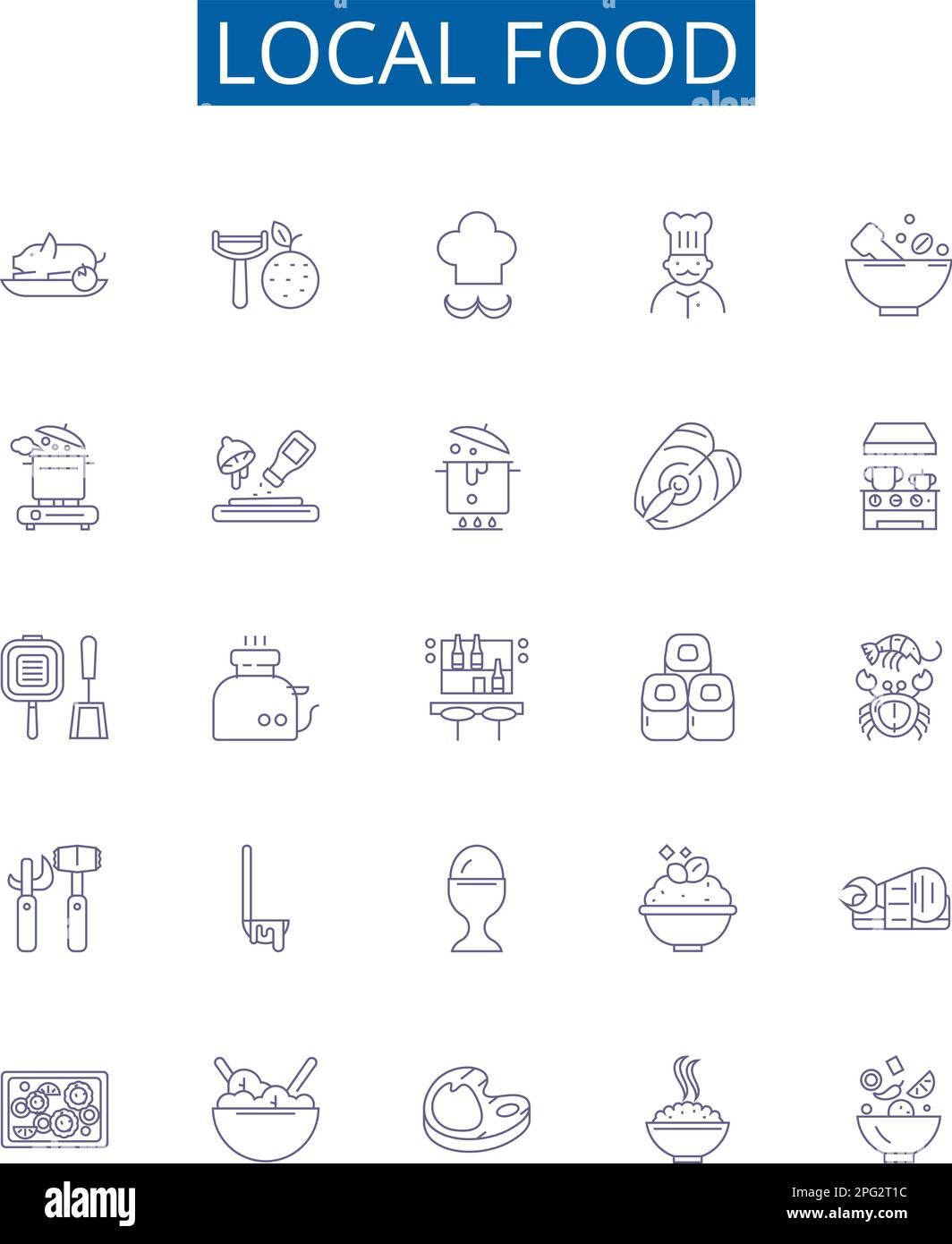 Mise en place des affiches des icônes de la ligne alimentaire locale. Collection design de cuisine, région, frais, traditionnel, produits, Fournisseurs, fermes, petits restaurants présentent un vecteur de concept Illustration de Vecteur