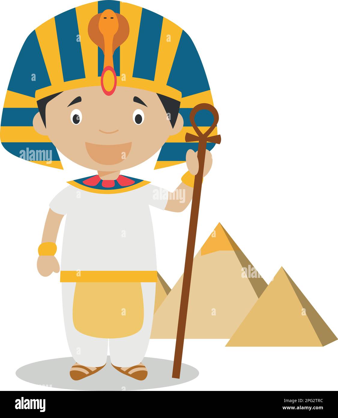 Personnage de dessin animé égyptien avec les Pyramides de Gizah. Illustration vectorielle. Collection d'histoire pour enfants. Illustration de Vecteur