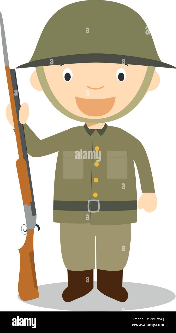 Personnage de dessin animé de soldat de la première Guerre mondiale. Illustration vectorielle. Collection d'histoire pour enfants. Illustration de Vecteur