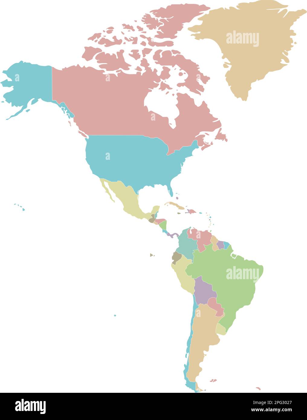 Image vectorielle de la carte d'Amérique vierge et politique isolée sur fond blanc. Calques modifiables et clairement étiquetés. Illustration de Vecteur