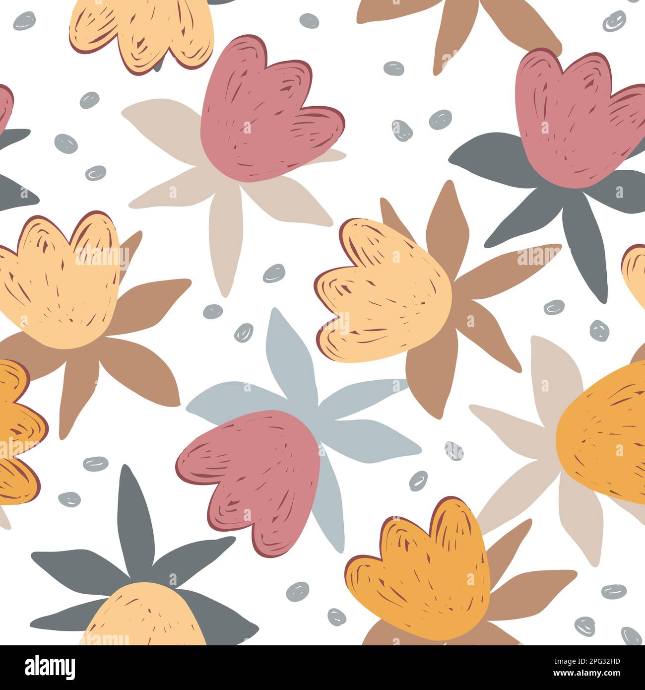 Joli motif sans couture élégant avec de grandes fleurs naïves et des taches. Illustration vectorielle de style scandinave. Illustration de Vecteur