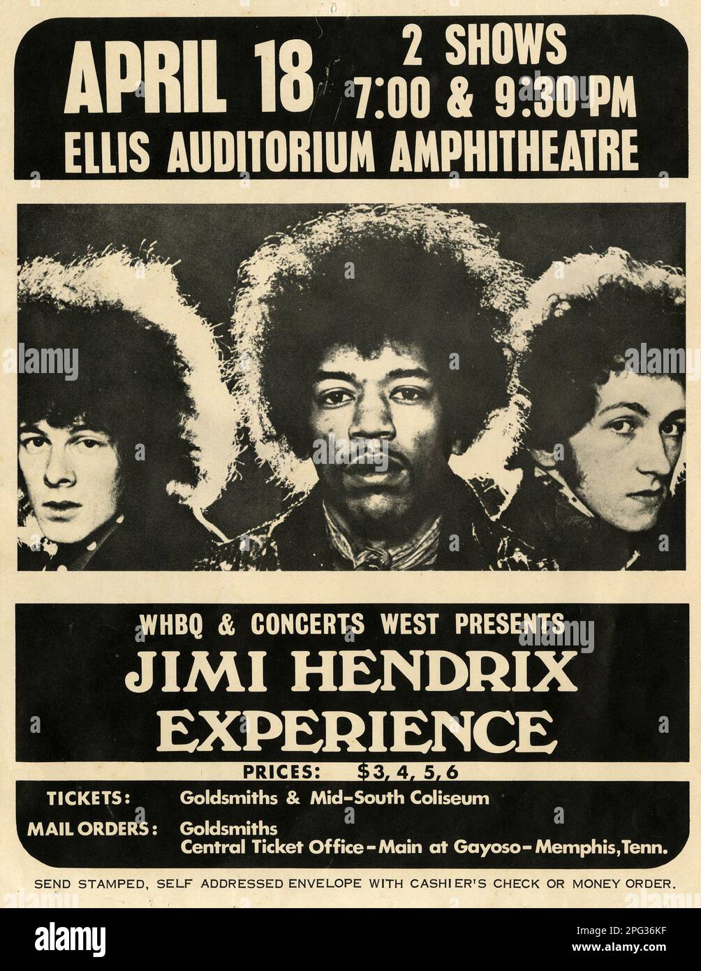 Affiche de concert Jimi Hendrix Experience pour Ellis Auditorium Amphitheatre 1969 Banque D'Images