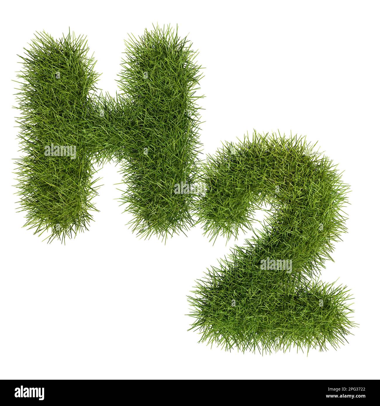 Concept hydrogène vert : les lettres H2 comme herbe verte isolée sur fond blanc. Banque D'Images