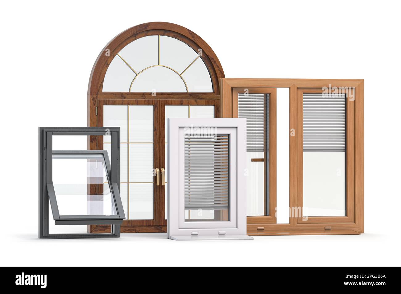 Fenêtres de différents types isolées sur blanc. 3d illustration Banque D'Images