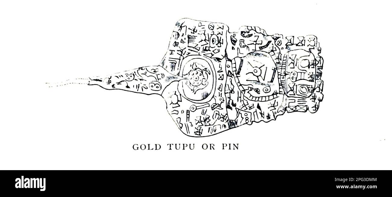 Tupu or ou PIN du livre « les Incas du Pérou » DE SIR CLEMENTS MARKHAM, K.C.B. Publié à New York par Dutton 1912 Banque D'Images