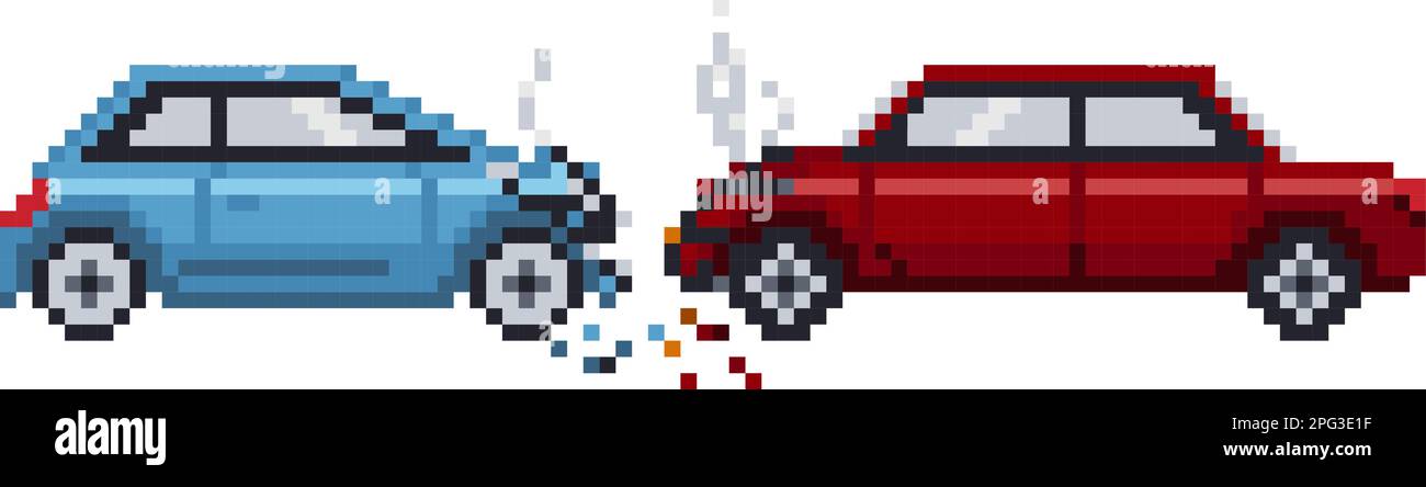 Accident de voiture pixel art style. Illustration vectorielle de jeu vidéo rétro Illustration de Vecteur