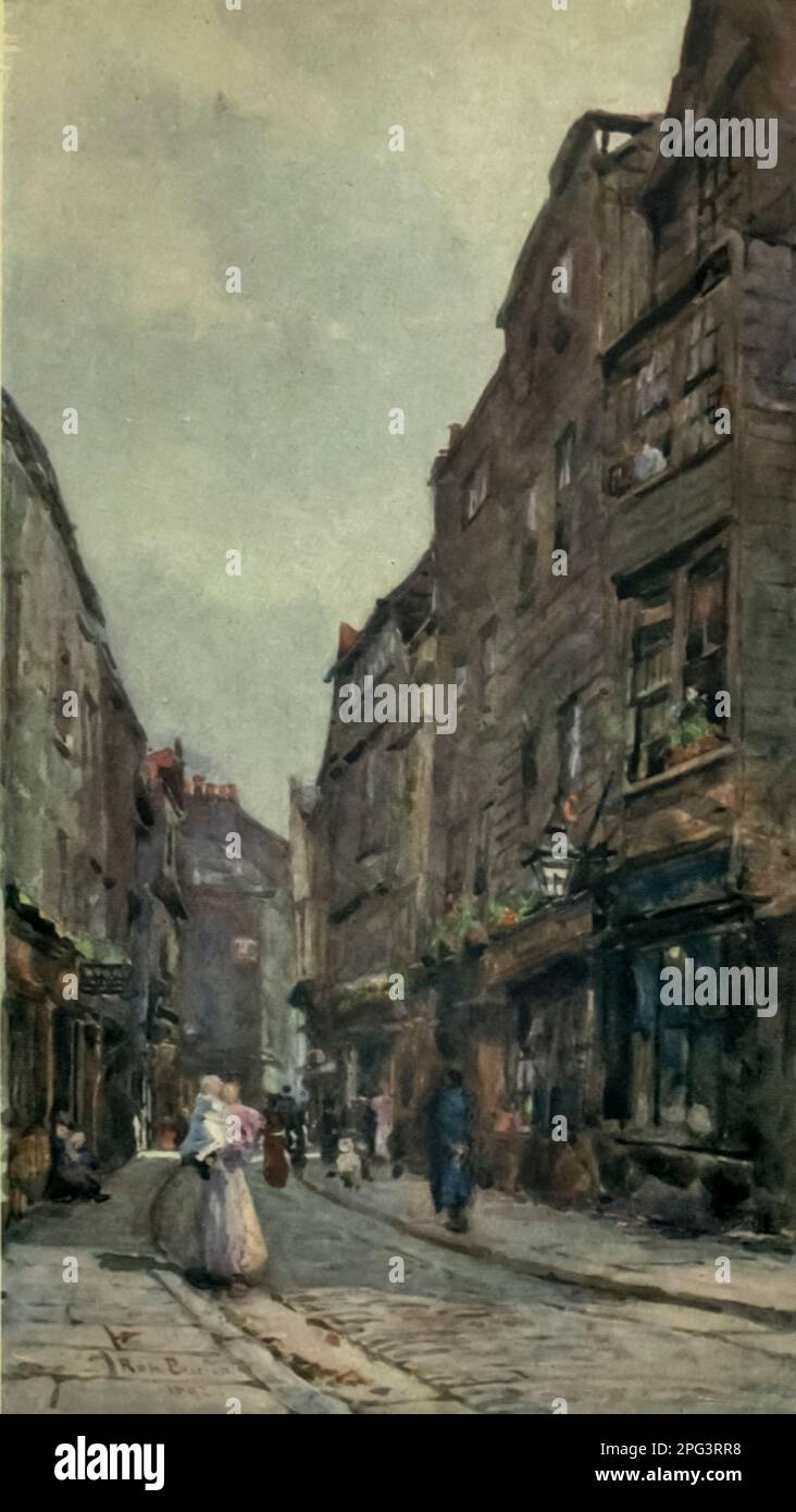 Cloth Alley, Smithfield le grand carnaval de Londres, Bartholomew Fair, a eu lieu ici. Aquarelle peinte par Rose Barton à partir du livre ' Familiar London ' publié en 1904 par A. et C. Black à Londres Banque D'Images