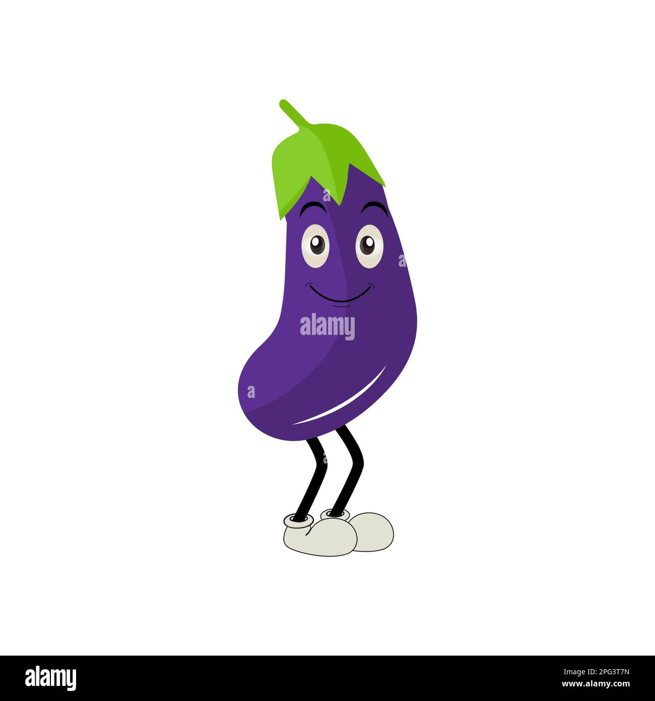 Illustration vectorielle de joli motif aubergines. Personnage de dessin animé d'aubergine plate. Motif de fruits aux aubergines violettes minimal pour les livres pour enfants. Aubergine Illustration de Vecteur