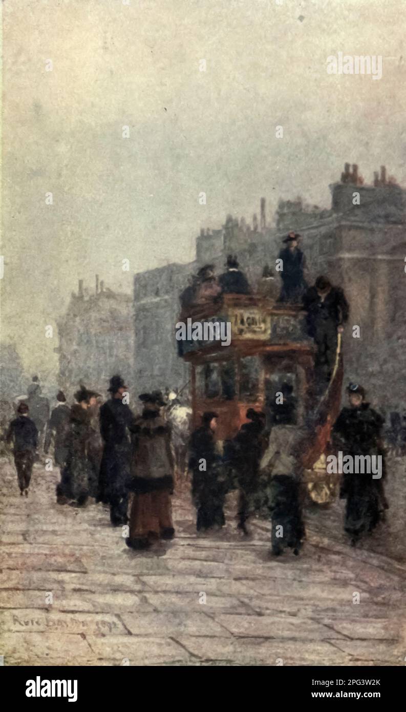 Hammersmith bus aquarelle peinte par Rose Barton à partir du livre ' Familiar London ' publié en 1904 par A. et C. Black à Londres Banque D'Images