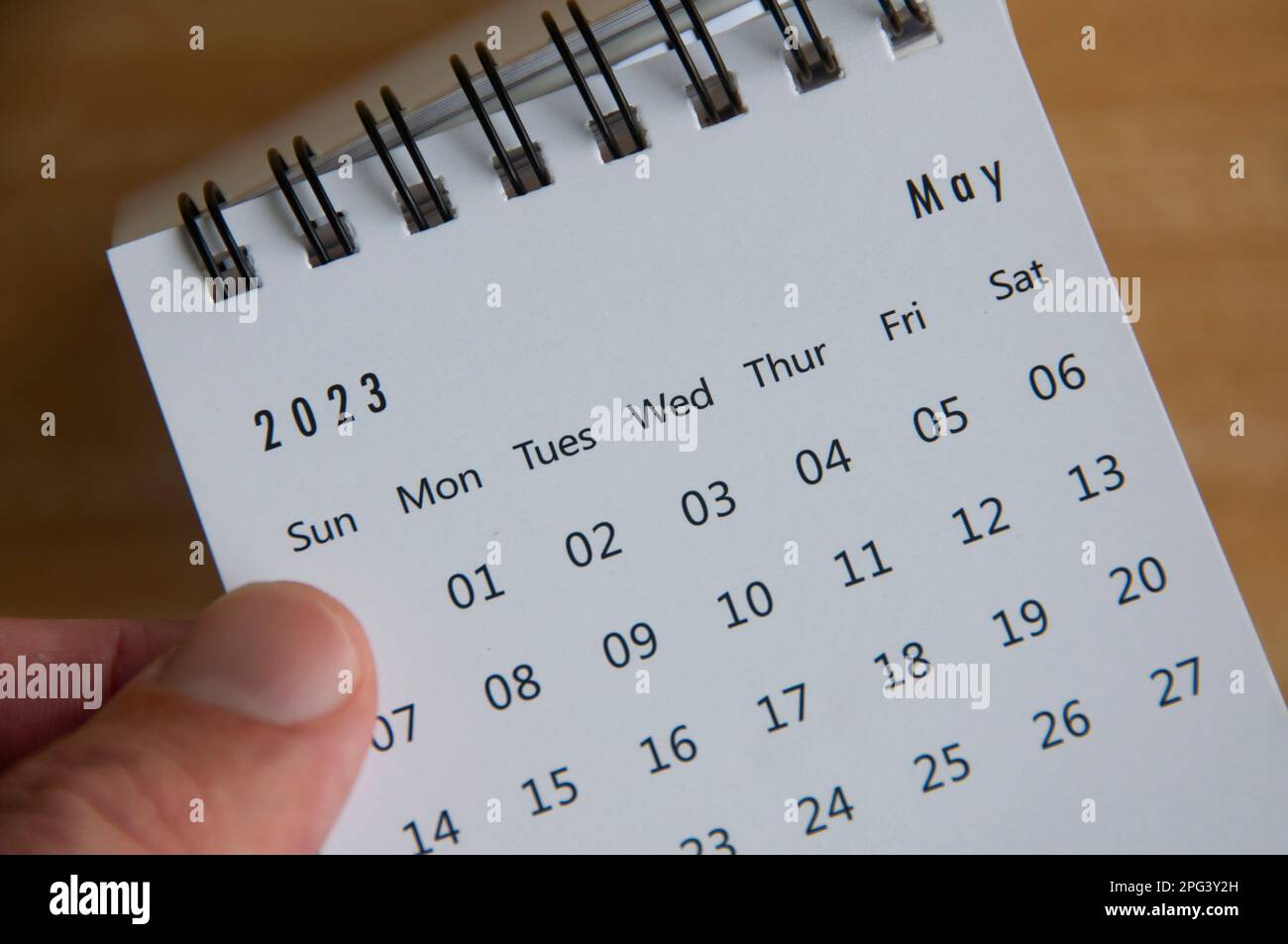 Vue de dessus du calendrier de mai 2023. Concept de calendrier Banque D'Images