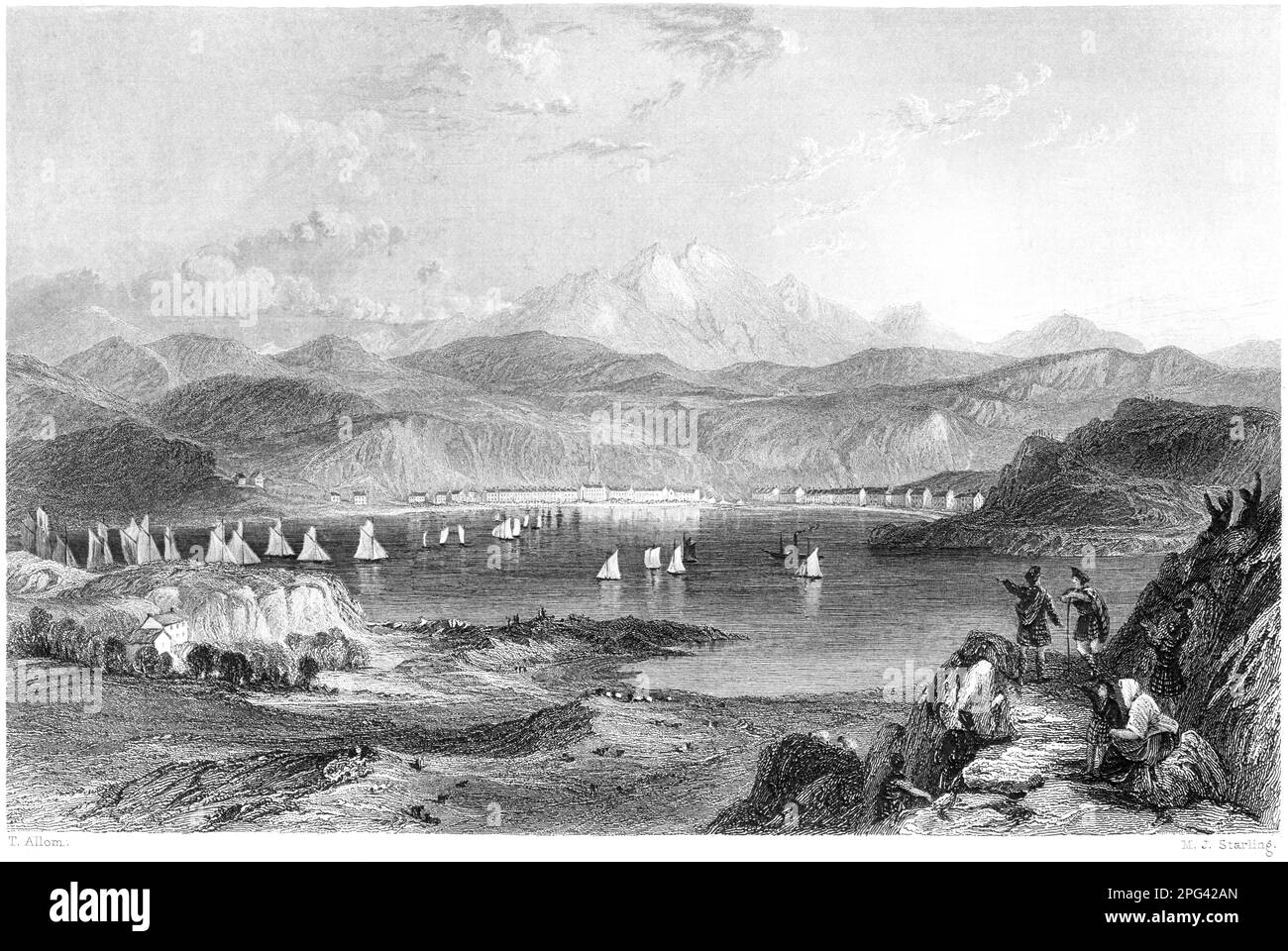 Une gravure d'Oban pendant la régate, Argyleshire, Écosse UK scanné à haute résolution à partir d'un livre imprimé en 1840. Je pensais libre de droits d'auteur. Banque D'Images