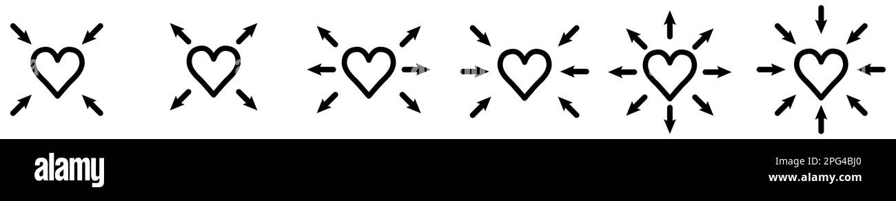 Flèches pointant vers l'icône en forme de cœur. Concept de l'amour ou importance de la santé cardio. Version avec points vers l'extérieur et vers l'intérieur Illustration de Vecteur