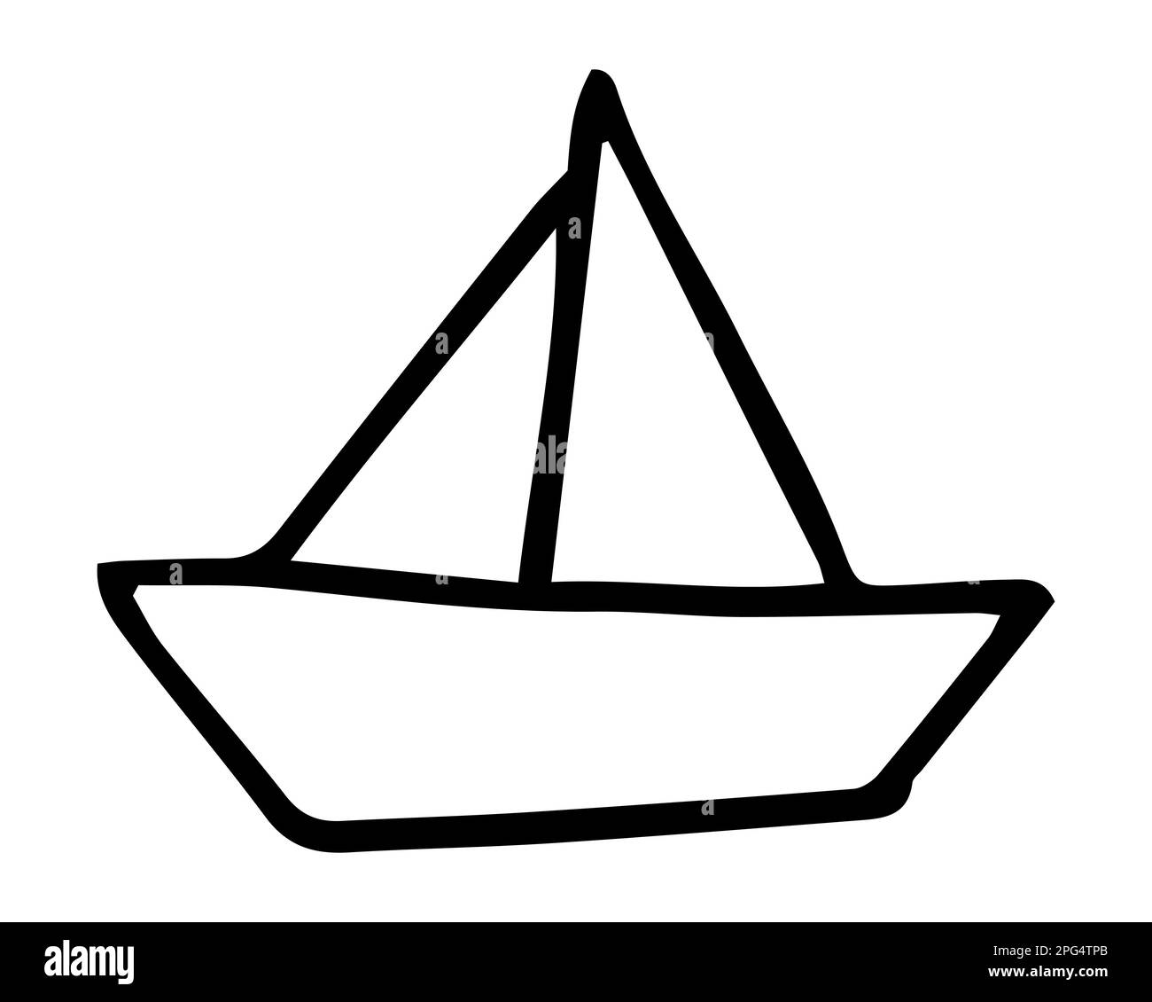 Bateau à voile peint à la main avec une brosse à encre Illustration de Vecteur