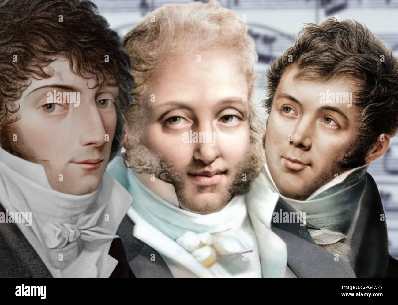 Ferdinando Carulli, Mauro Giuliani et Fernando SOR, trois guitaristes du 1800s également connus pour leurs méthodes de guitare classique encore utilisées aujourd'hui Banque D'Images