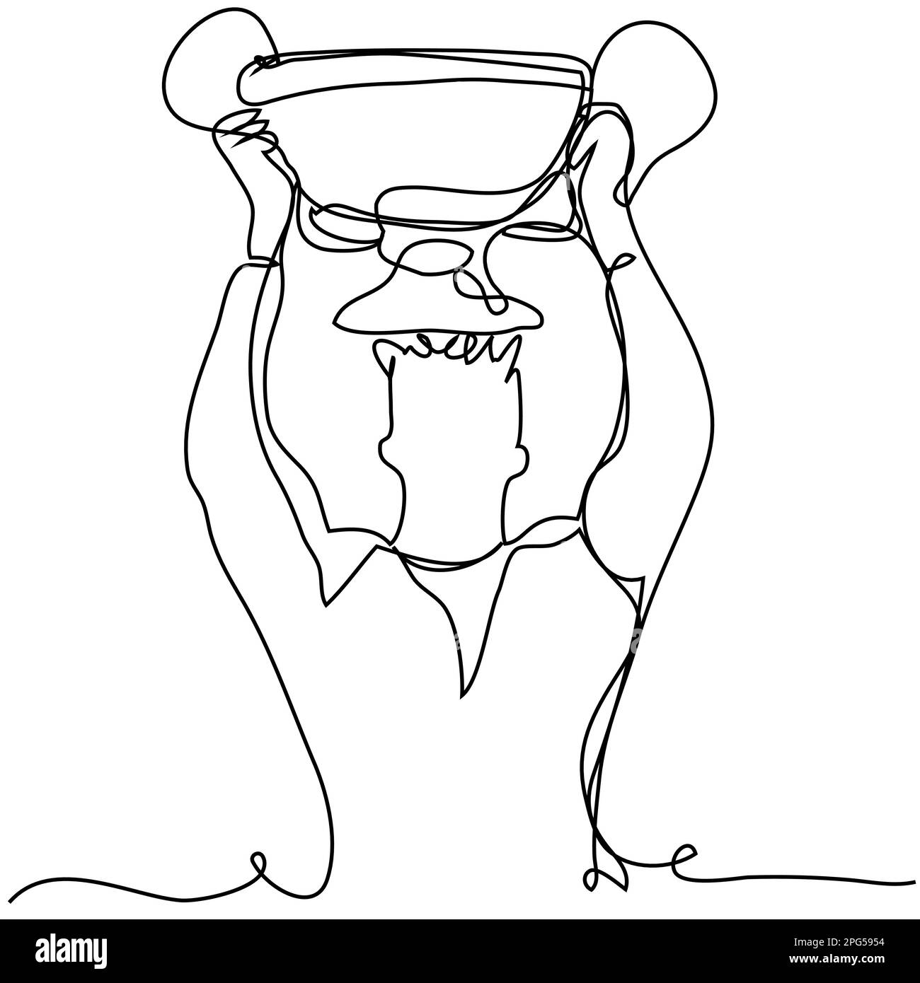 Un homme tenant une coupe du gagnant sur un fond blanc. Illustration de Vecteur