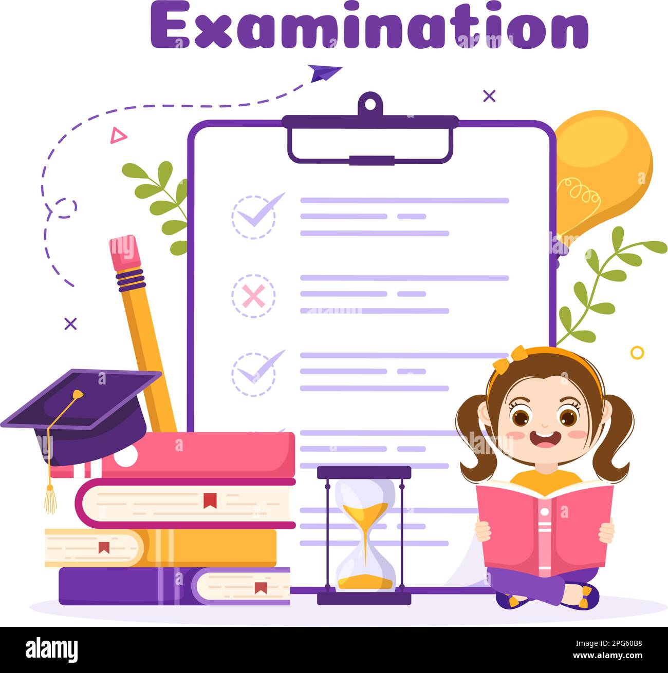 Illustration du papier d'examen avec examen en ligne, formulaire, réponses aux documents, enquête ou questionnaire Internet en dessin animé à la main pour les modèles de page d'arrivée Illustration de Vecteur