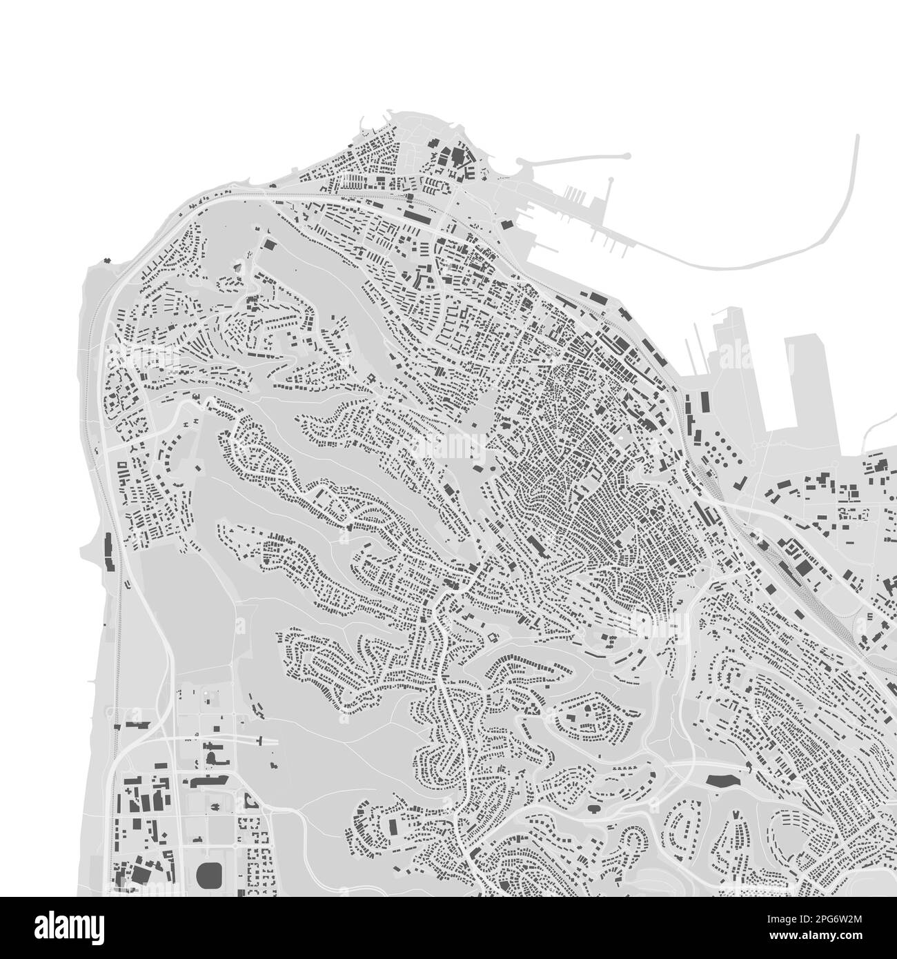 Carte vectorielle de la ville urbaine de Haïfa. Illustration vectorielle, affiche graphique en noir et blanc à échelle de gris Haifa. image de carte routière avec routes, zone métropolitaine Illustration de Vecteur