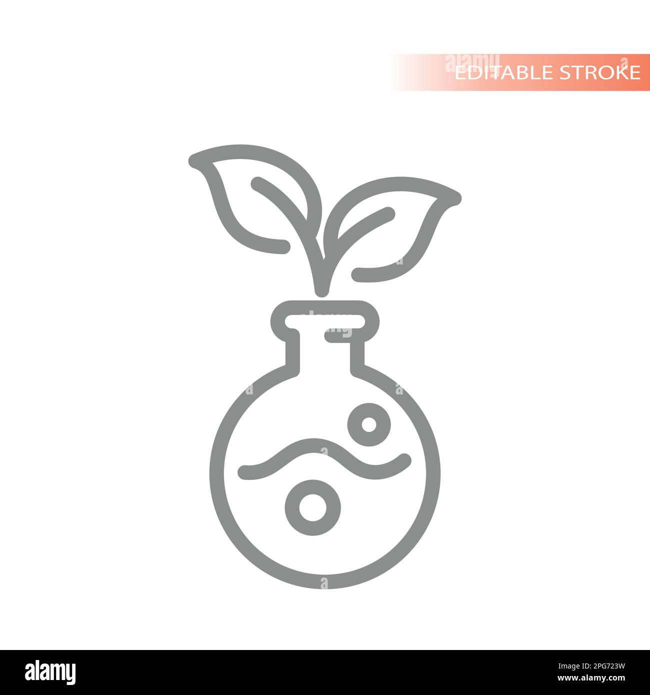 Tube à essai et feuilles, sans ogm, icône de produit naturel ou de ligne alimentaire. Symbole de ligne sans ingrédients propres, pesticides et produits chimiques. Illustration de Vecteur