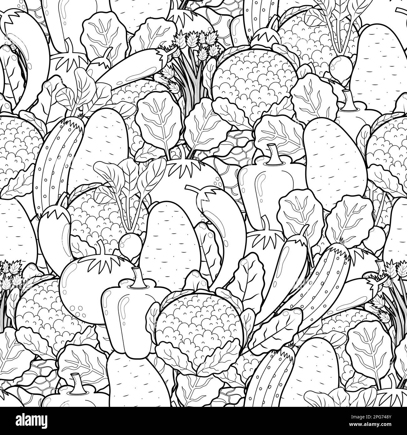 Motif de légumes sans couture pour livre de coloriage Illustration de Vecteur