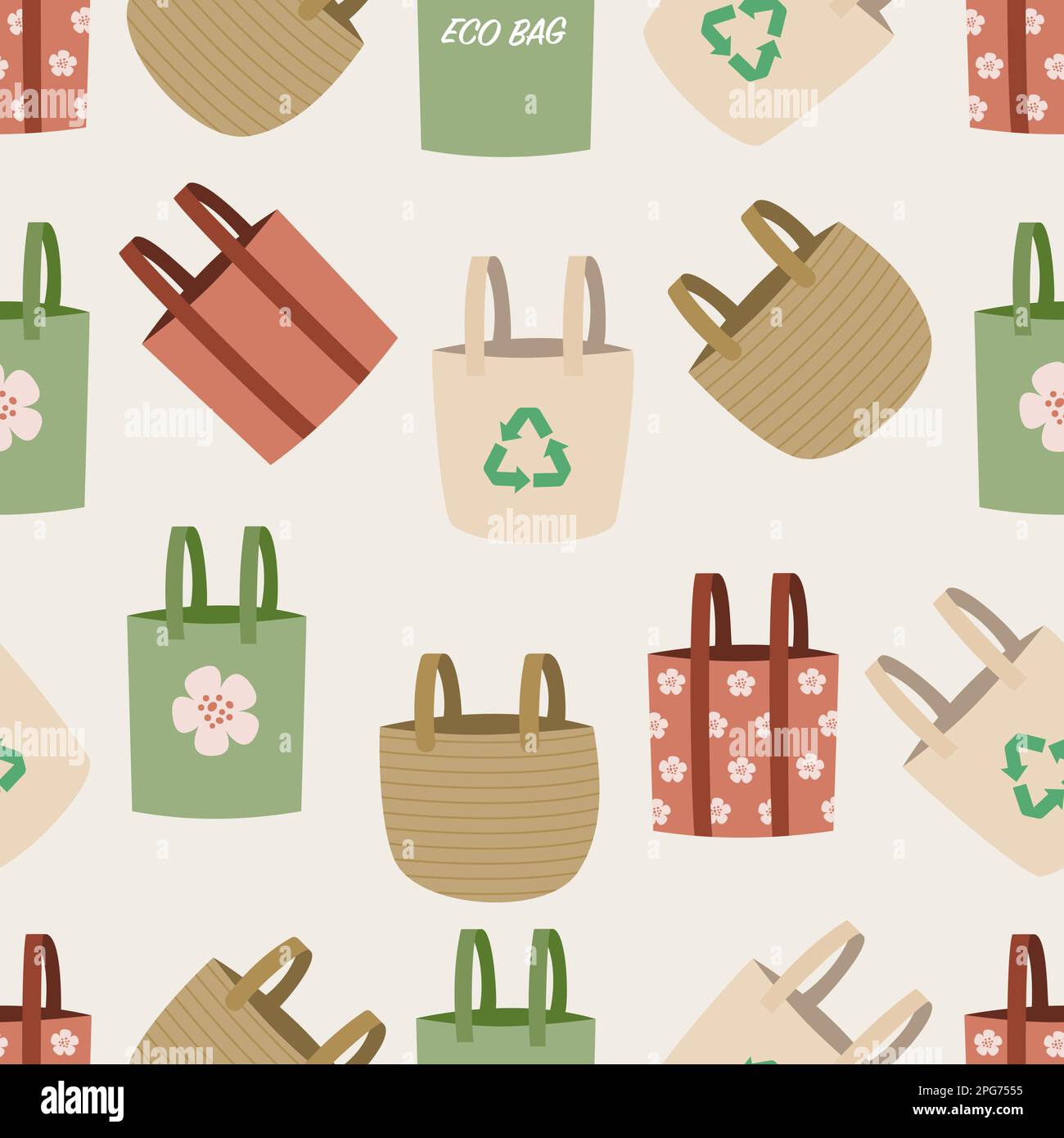 Motif sans couture avec sacs fourre-tout. Sacs en toile écologiques réutilisables. Illustration de Vecteur