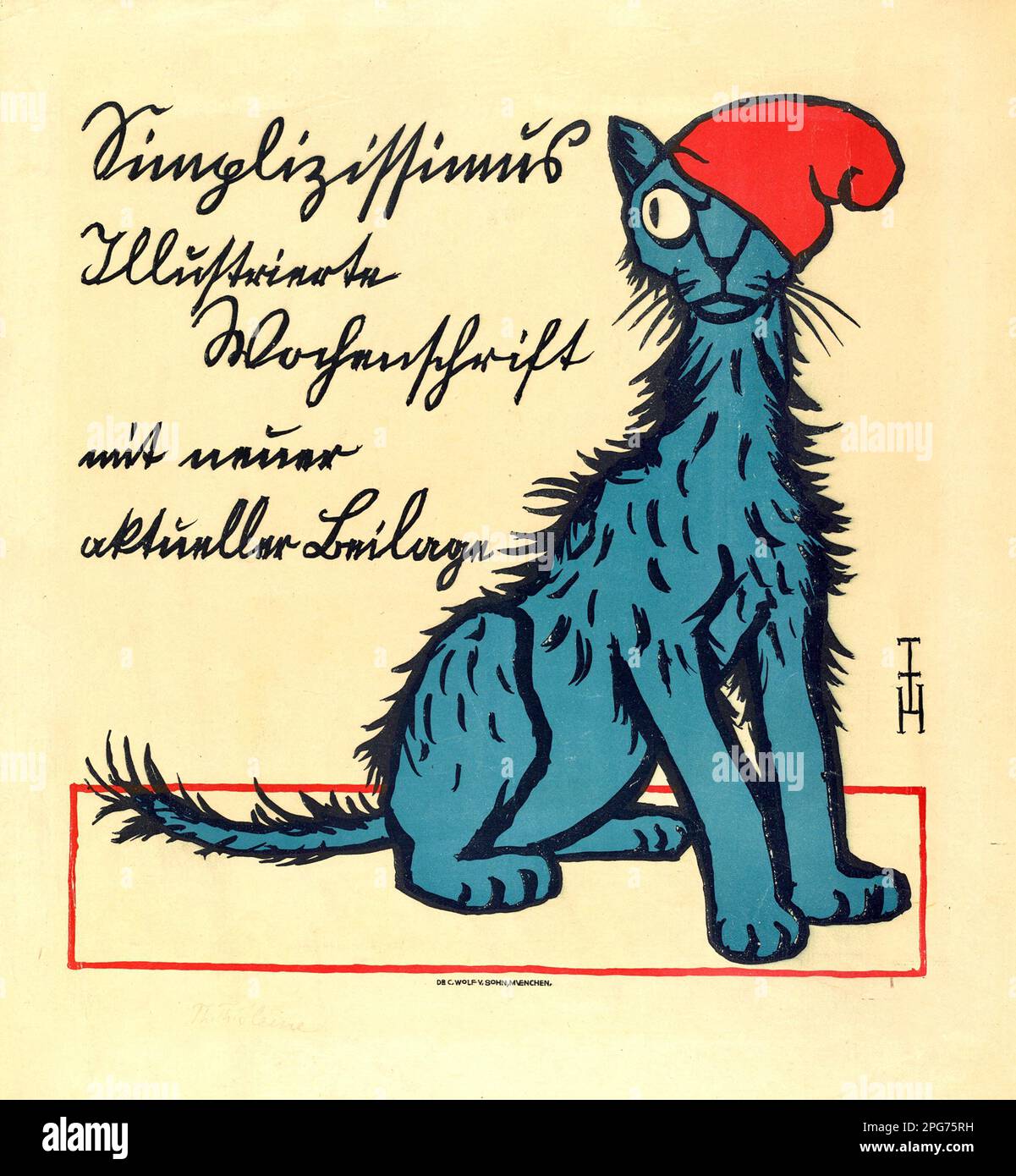 Thomas Theodor Heine- affiche publicitaire pour Simpicissimus - 1919 (Simpicissimus illustré chaque semaine) - Chat avec un chapeau Banque D'Images