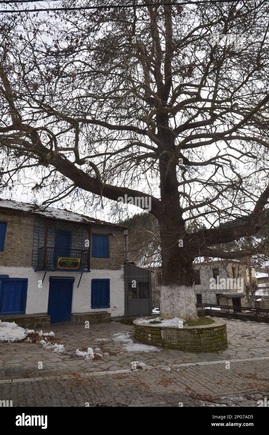 Grèce, Nord de la Grèce, Grevena Dotsiko traditionnel village pont en pierre voûté Banque D'Images