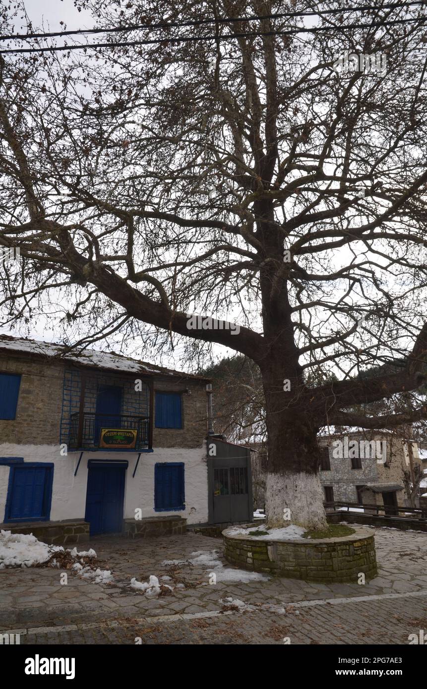 Grèce, Nord de la Grèce, Grevena Dotsiko traditionnel village pont en pierre voûté Banque D'Images