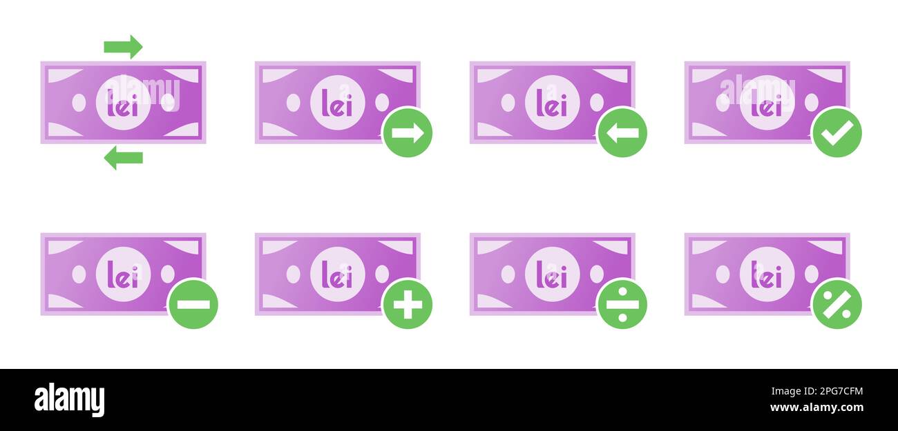 Jeu d'icônes de transaction d'argent de Leu roumain Illustration de Vecteur