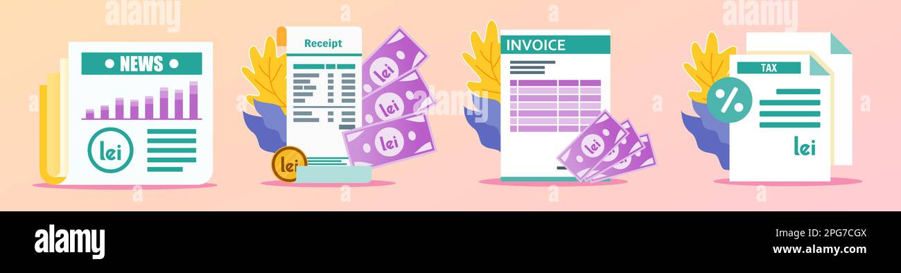 Illustration du reçu et des documents du Leu roumain Illustration de Vecteur