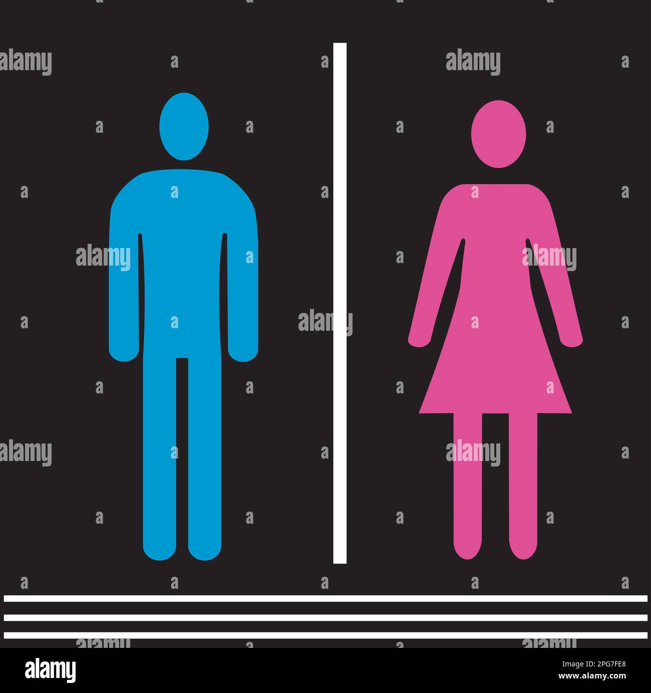 Silhouette d'affiche de toilettes hommes et femmes rose et bleu avec fond noir. Vecteur Illustration de Vecteur