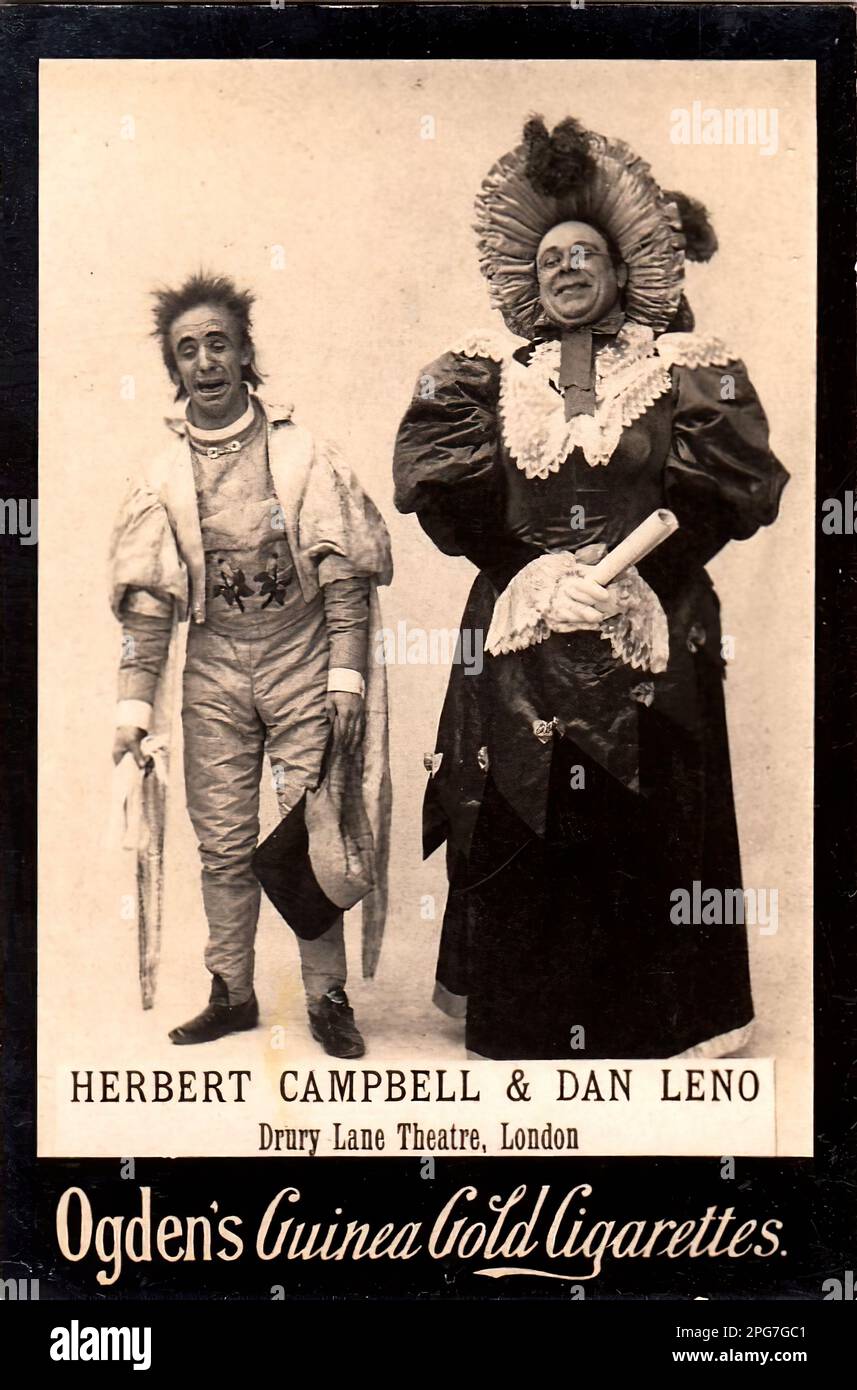 Portrait des acteurs Herbert Campbell et Dan Leno - carte à cigarettes vintage, époque victorienne Banque D'Images