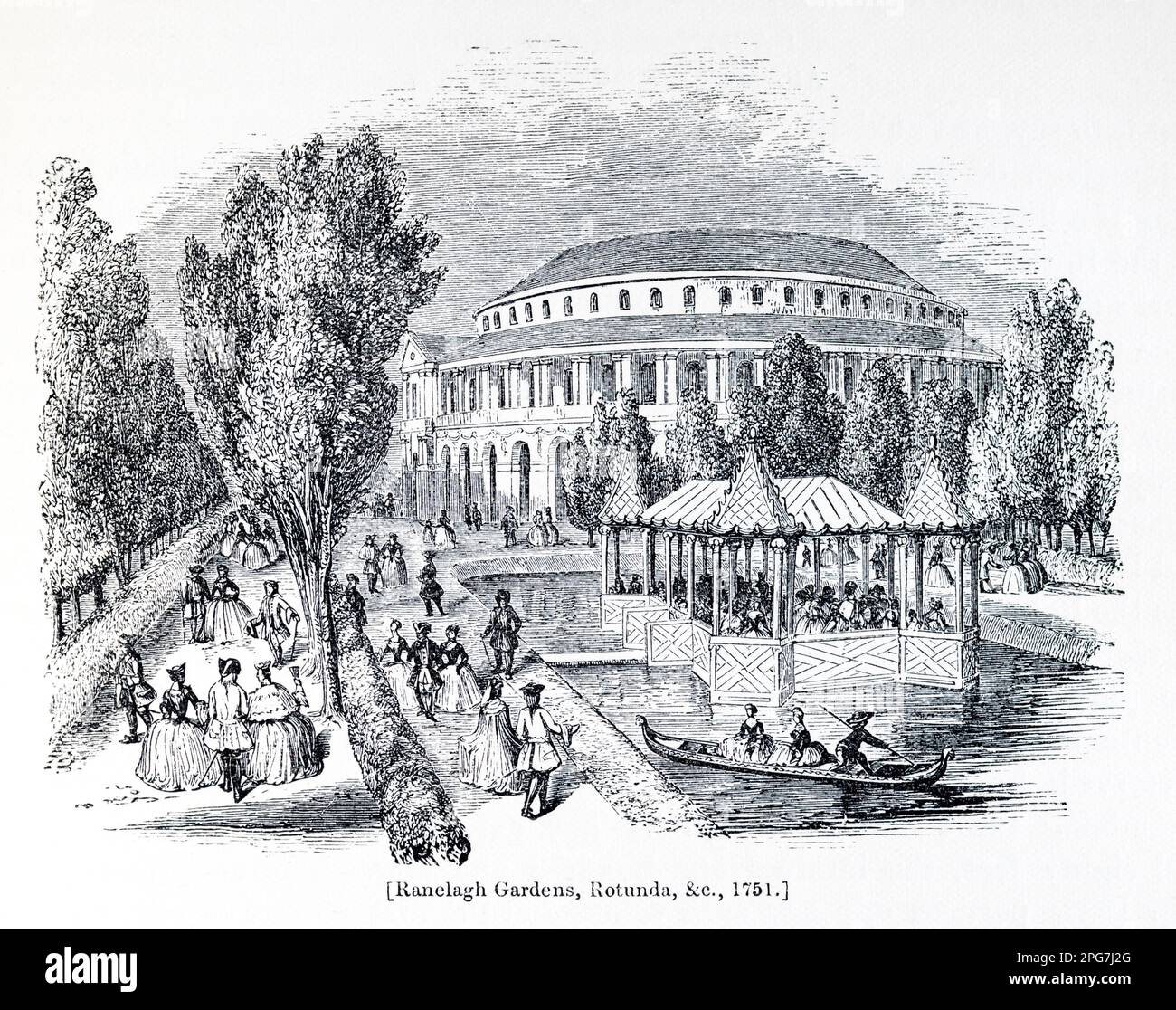 Gravure datant du 19th siècle des jardins de Ranelagh, Rotunda, &c., 1751. Banque D'Images