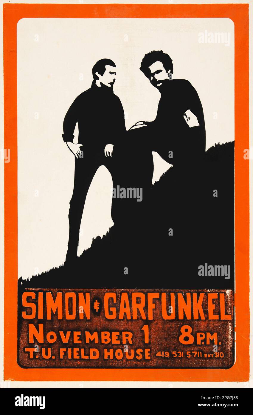 Simon & Garfunkel affiche de concert Silkshettage de la fin des années 60 de l'université de Toledo Banque D'Images