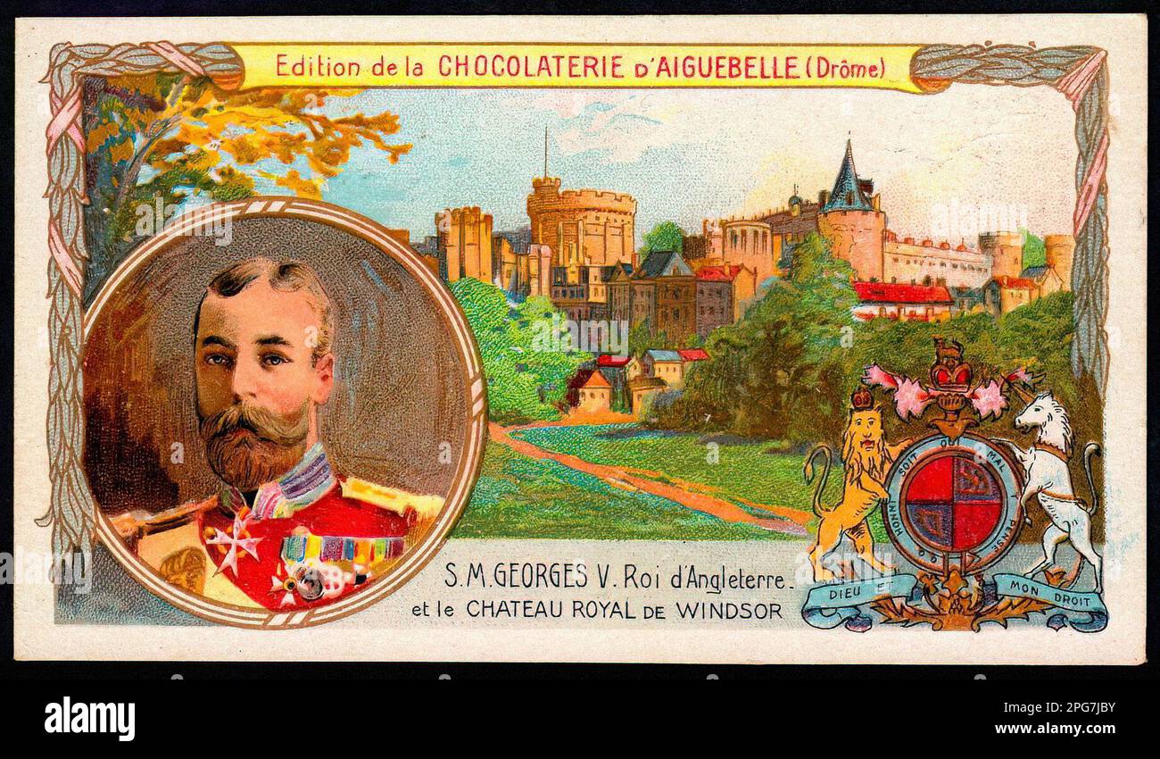 Portrait du roi George V d'Angleterre - Vintage French Tradecard Banque D'Images