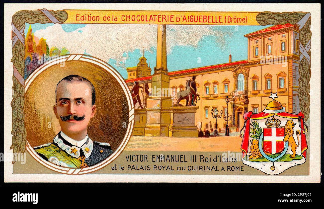 Portrait du roi Victor Emmanuel III d'Italie - Vintage French Tradecard Banque D'Images