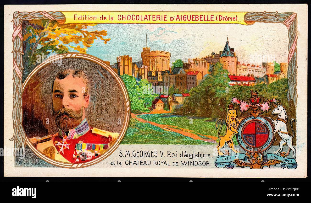 Portrait du roi George V d'Angleterre - Vintage French Tradecard Banque D'Images