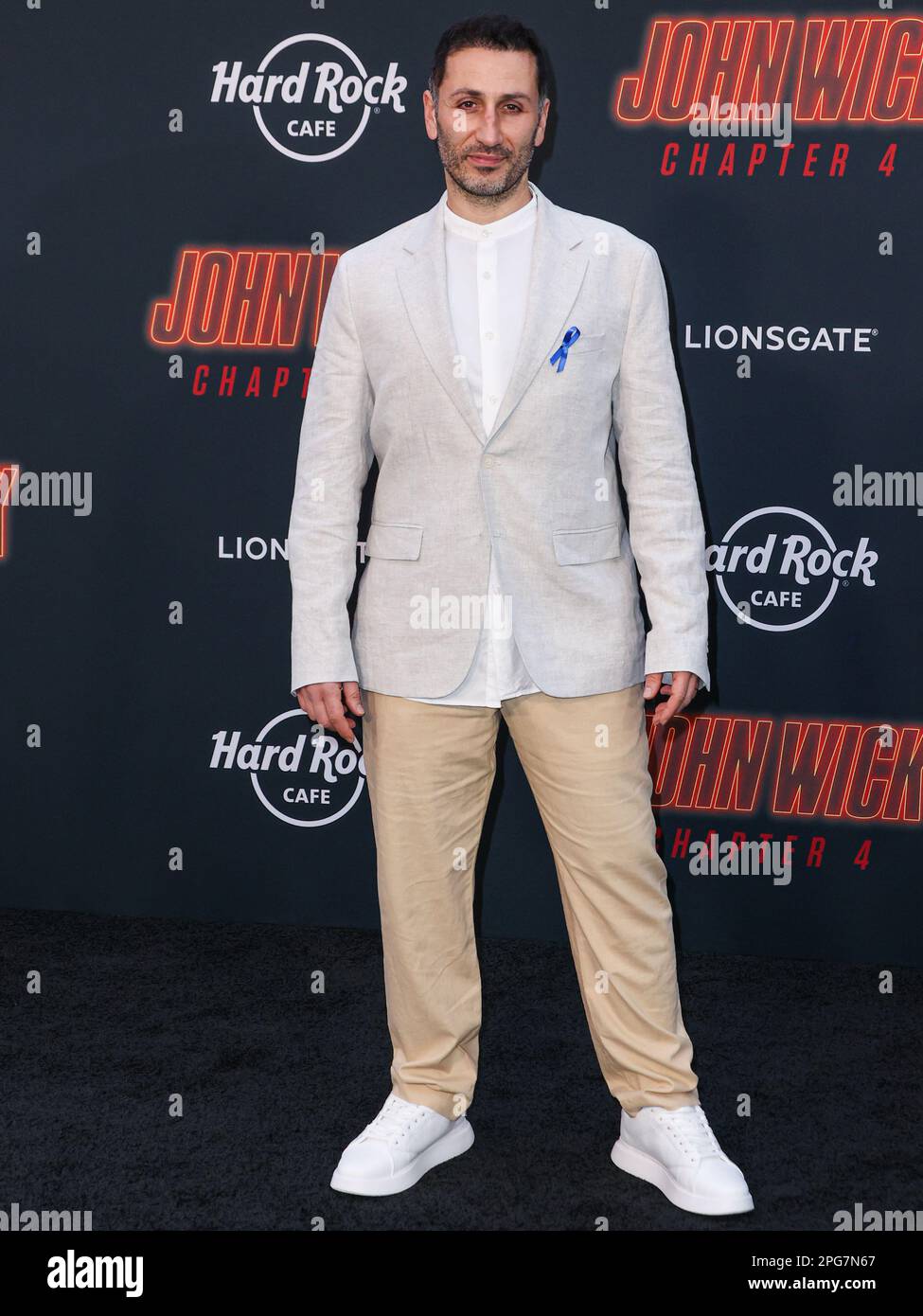 HOLLYWOOD, LOS ANGELES, CALIFORNIE, États-Unis - MARS 20 : l'acteur George Georgiou arrive à la première de Lionsgate 'John Wick: Chapter 4' qui s'est tenue au Théâtre chinois IMAX de TCL sur 20 mars 2023 à Hollywood, Los Angeles, Californie, États-Unis. (Photo de Xavier Collin/image Press Agency) Banque D'Images