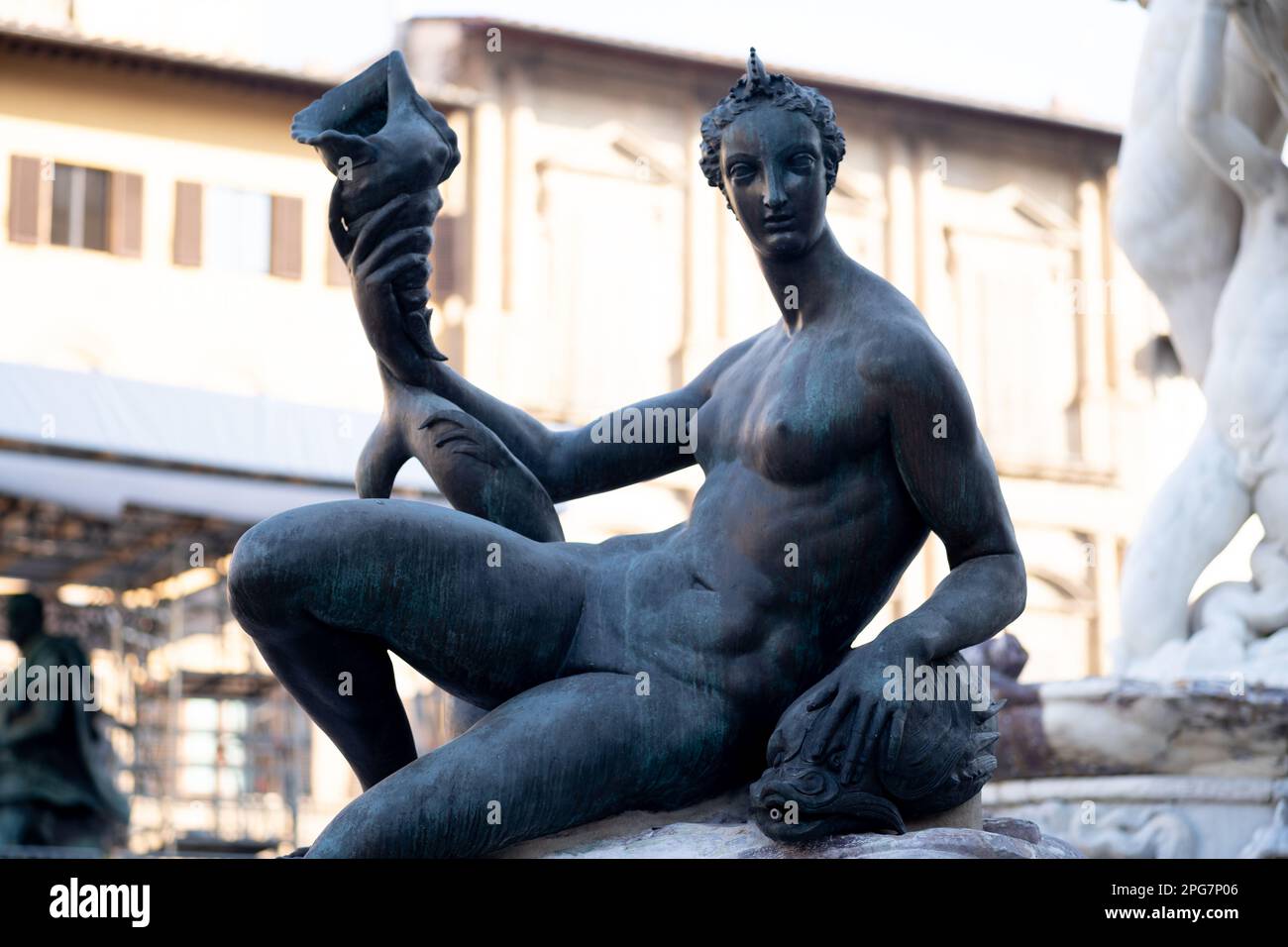 La fontaine de Neptune par l'artiste Bartolomeo Ammannati dans la Pizza della Signoria, près du Palazzo Vecchio, à Florence, en Italie Banque D'Images