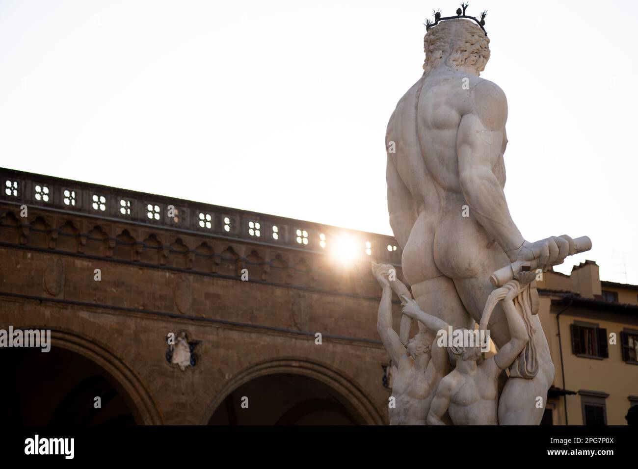 La fontaine de Neptune par l'artiste Bartolomeo Ammannati dans la Pizza della Signoria, près du Palazzo Vecchio, à Florence, en Italie Banque D'Images
