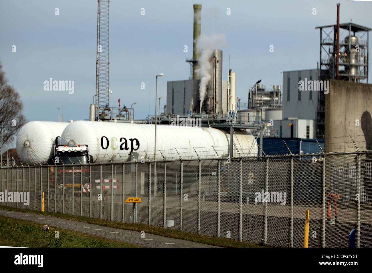 Réservoir de dioxyde de carbone OCAP CO2 destiné aux serres de la raffinerie Shell Rotterdam aux pays-Bas, dans la région de Westland Banque D'Images