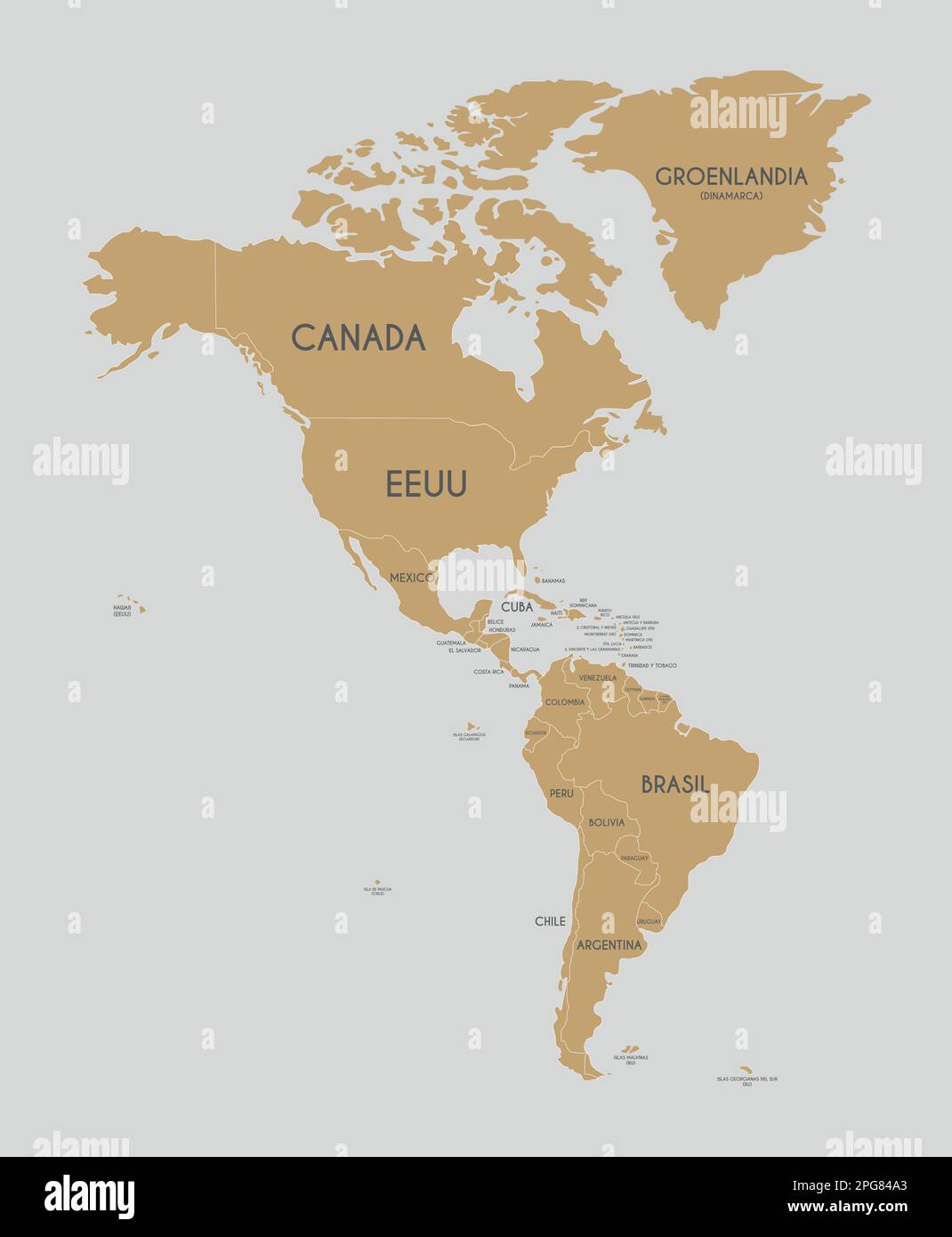 Amérique politique Illustration vectorielle de la carte avec les noms de pays en espagnol. Calques modifiables et clairement étiquetés. Illustration de Vecteur