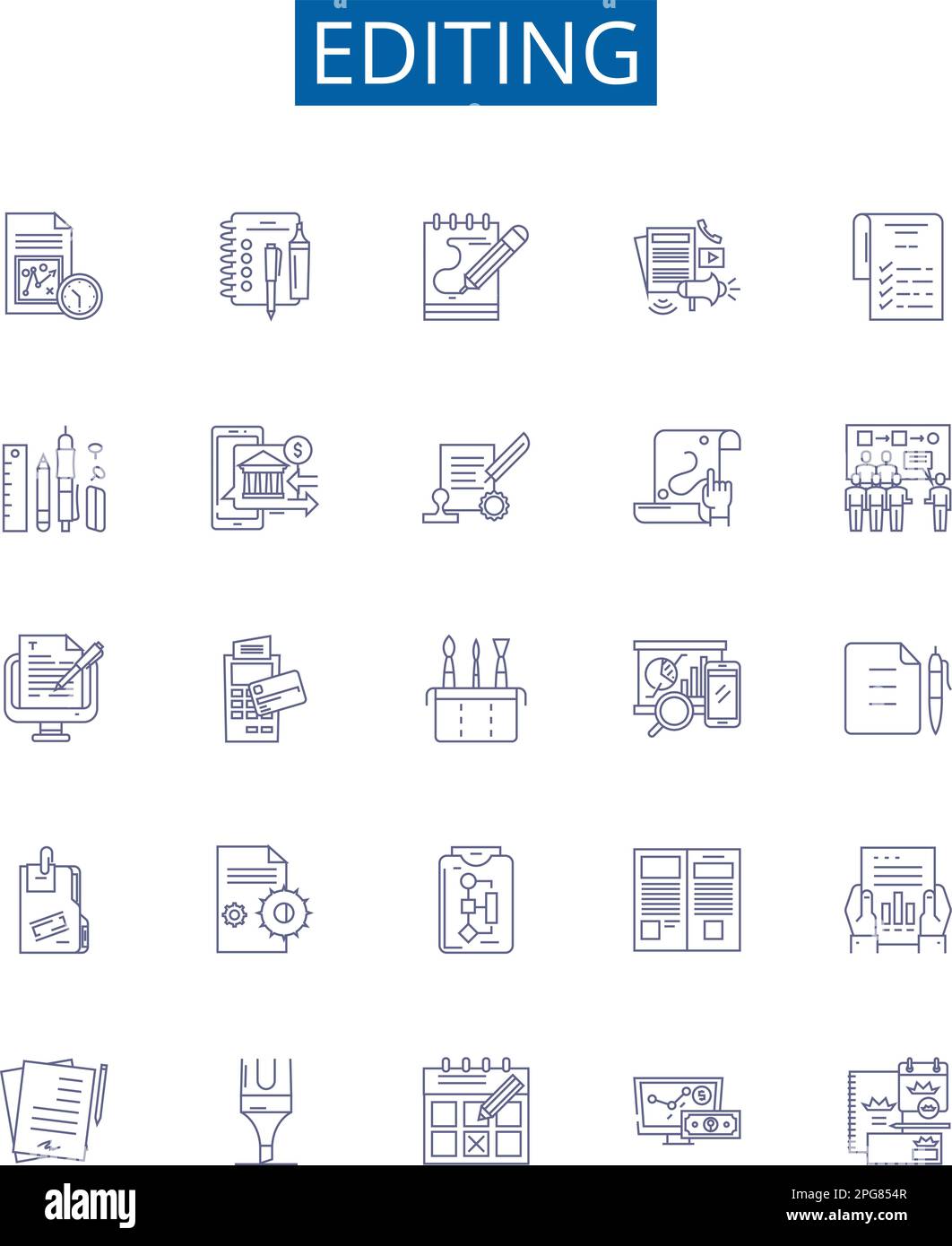 Modification de lignes icônes signes ensemble. Collection de conceptions : Editer, réviser, Modifier, ajuster, ajuster, Raffiner, polonais, corriger les illustrations vectorielles du concept Illustration de Vecteur