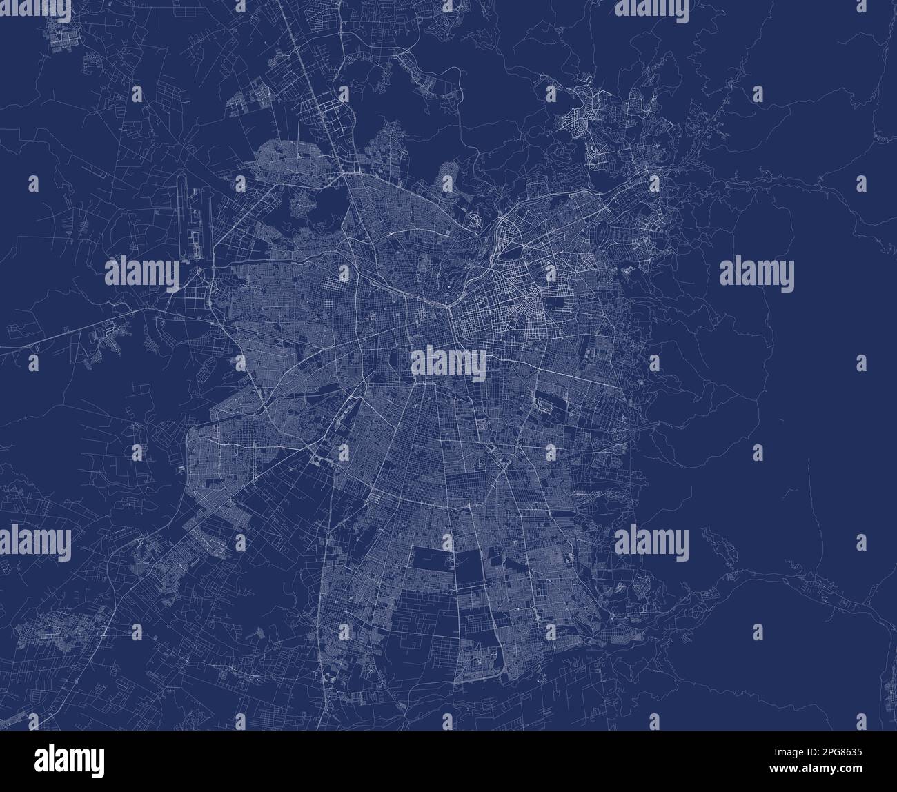 Un plan détaillé de la ville de Santiago, au Chili, en éclairage bleu à des fins de conception urbaine Banque D'Images