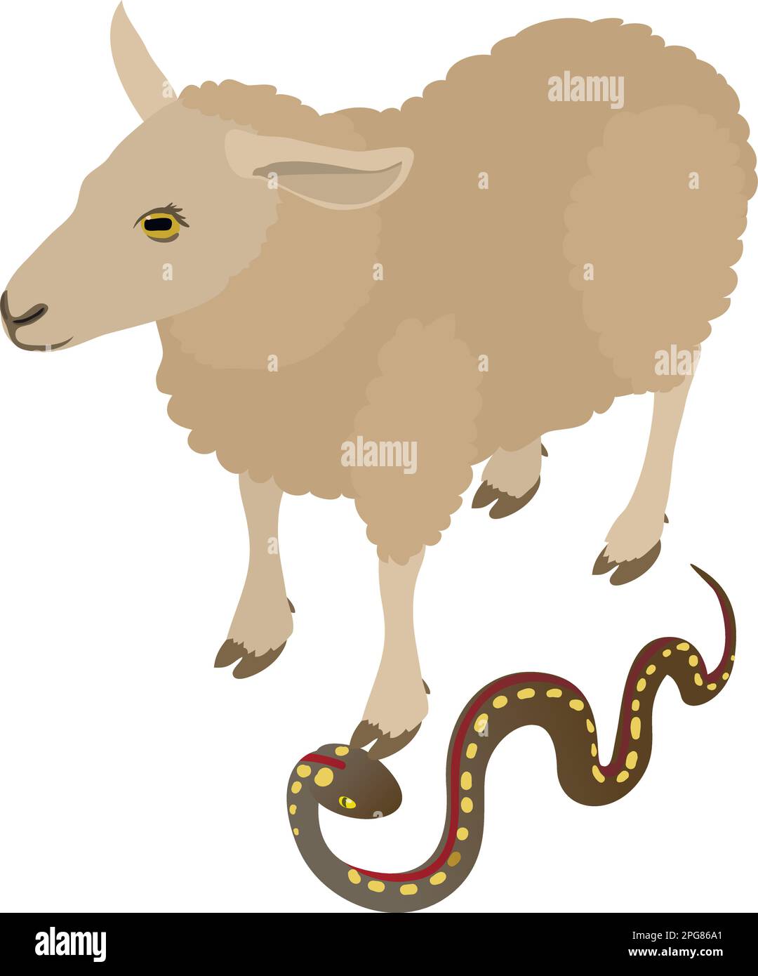 Vecteur isométrique de l'icône du monde environnant. Cobra désertique près de moutons blancs. Concept de diversité biologique Illustration de Vecteur